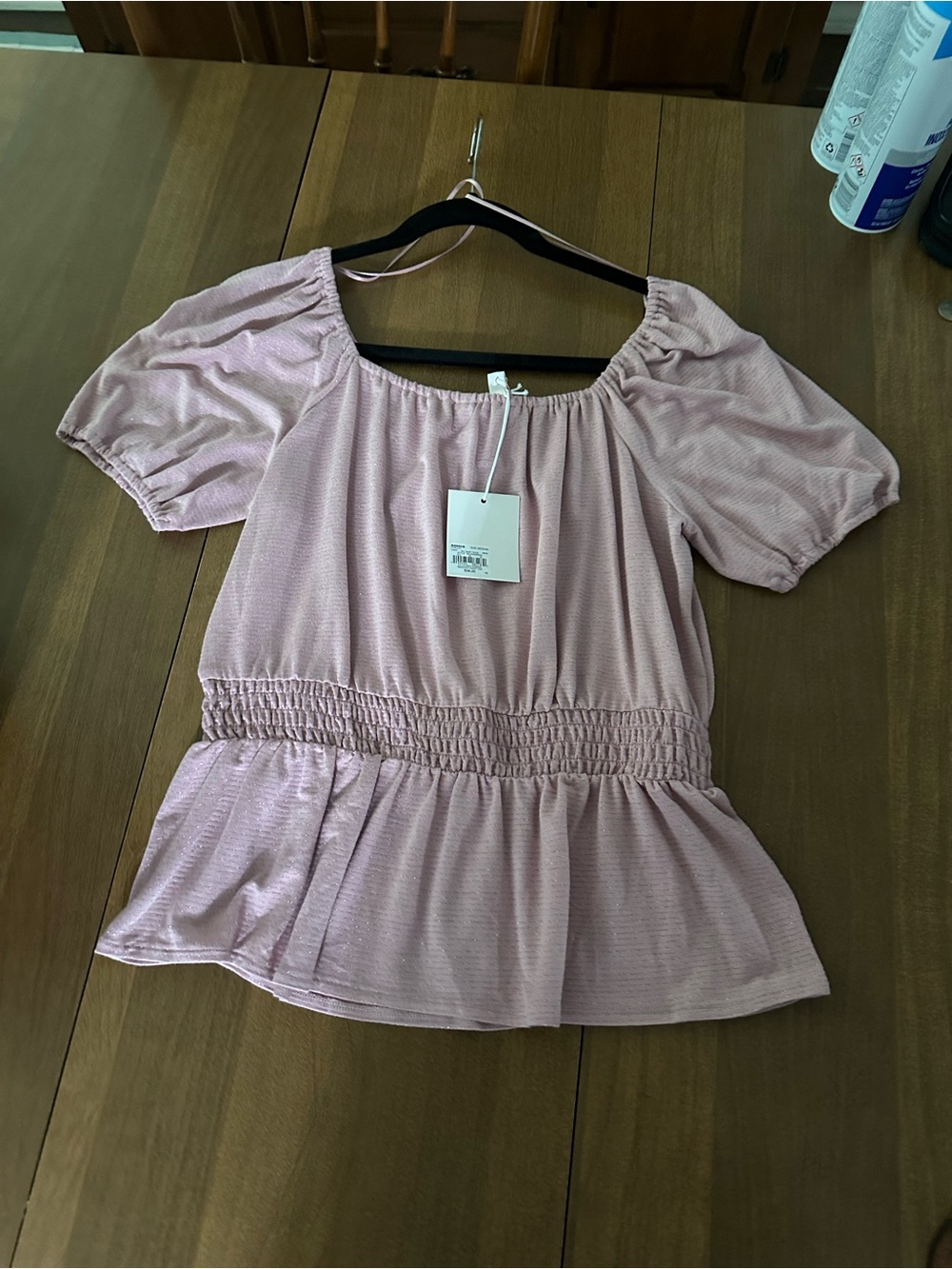 Nine West Dusty Pink Shirred Waist Peasant Blouse